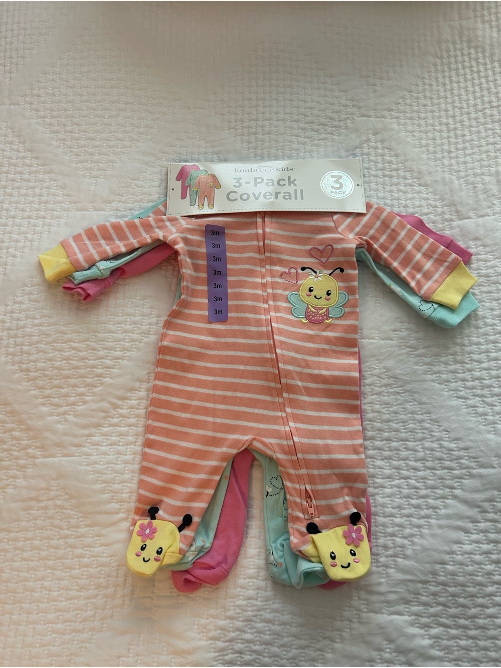 Koala Kids Peach Stripe Bee Footed One-Piece New
